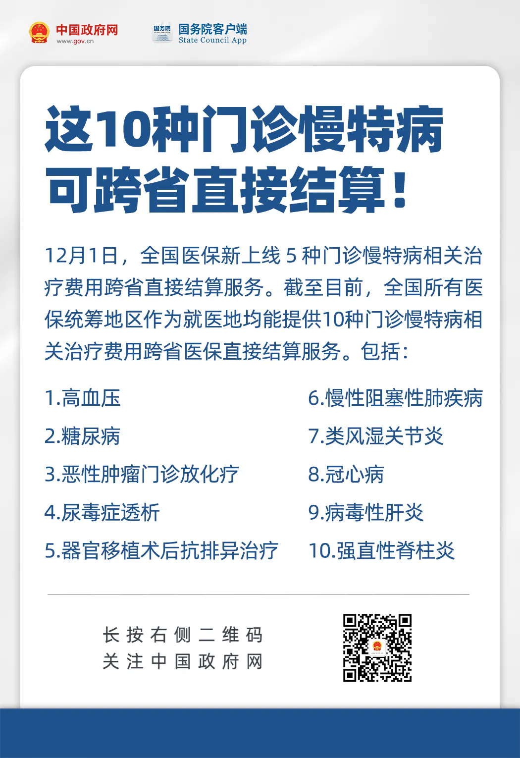 10種門(mén)診慢特病可跨省直接結(jié)算!如何享受?(圖1) 10種門(mén)診慢特病可跨省直接結(jié)算!如何享受?(圖1)
